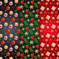 Vetor grátis design realista de padrão de temporada de natal com presentes e enfeites