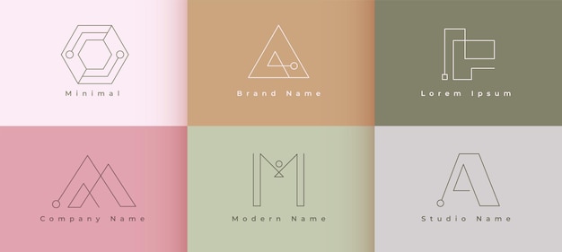 Designs de logotipo simples mínimos em estilo de linha conjunto de seis