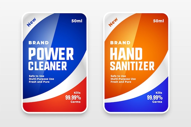 Vetor grátis desinfetante para as mãos e design de etiqueta de detergente