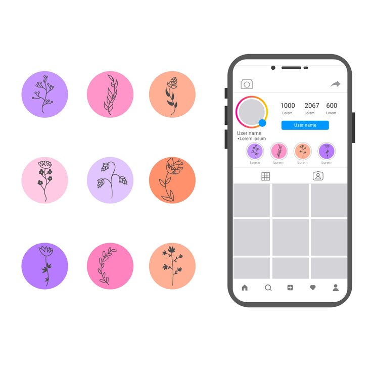 Vetor grátis destaques de histórias florais desenhadas à mão do instagram