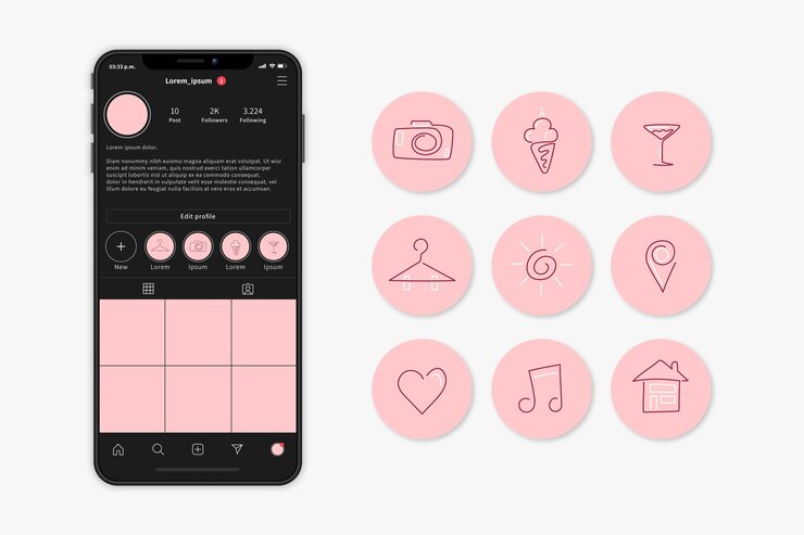 Vetor grátis destaques do instagram desenhados à mão