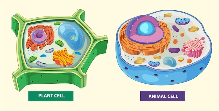 Vetor grátis detailed vector illustration of plant and animal cells