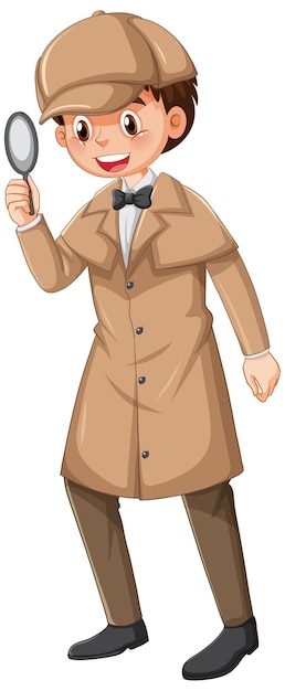 Vetor grátis detetive masculino vestindo sobretudo marrom e chapéu