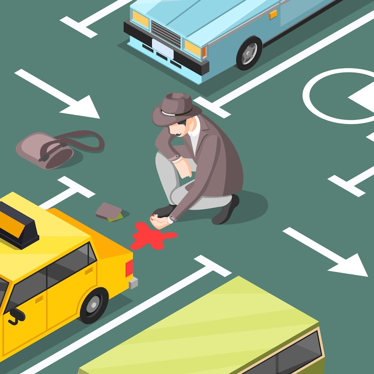 Vetor grátis detetive na cena do crime em um estacionamento