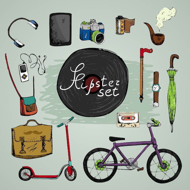 Deve ter elementos hipster: placa de câmera de fones de ouvido bicicleta