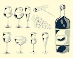Vetor grátis dez ícones de bebidas de vinho