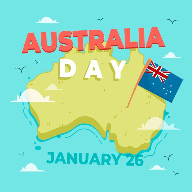 Dia da Austrália plana com mapa australiano