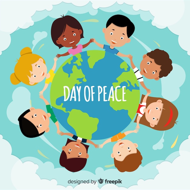 Vetor grátis dia da composição da paz com as crianças de mãos dadas