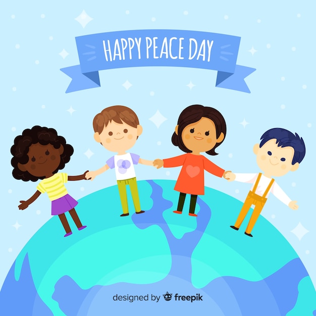 Dia da composição da paz com crianças planas