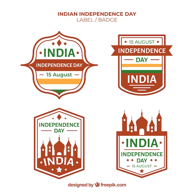 Dia da independência da coleção de crachá de india com design plano