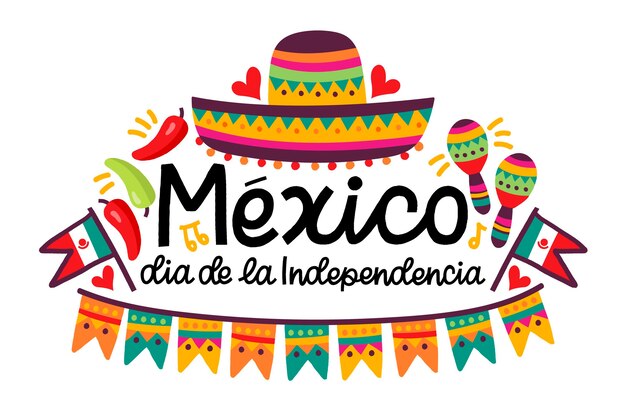 Dia da independência mexicana desenhada de mão