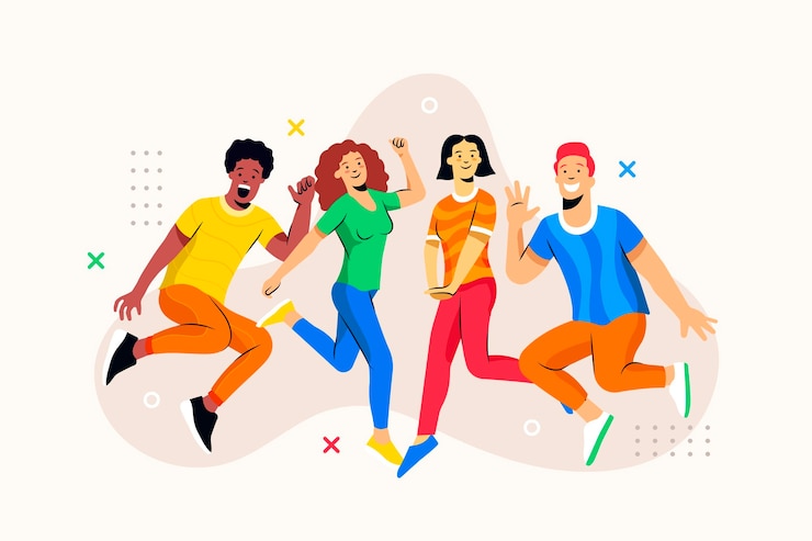 Vetor grátis dia da juventude plana - pessoas pulando