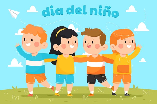 Dia das crianças plana em fundo espanhol