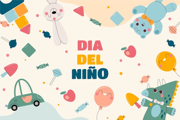 Dia das crianças plana em fundo espanhol
