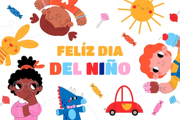 Dia das crianças plana em fundo espanhol