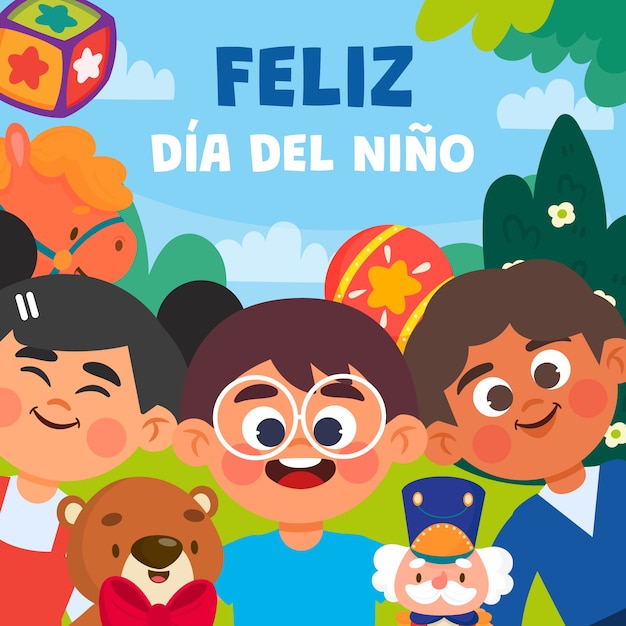 Vetor grátis dia das crianças plana na ilustração espanhola
