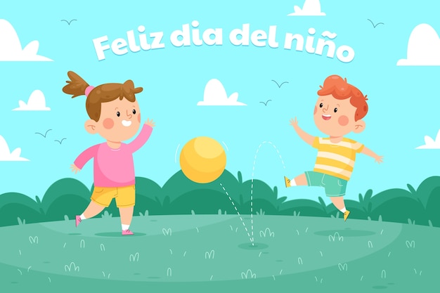 Dia das crianças plano desenhado à mão em fundo espanhol
