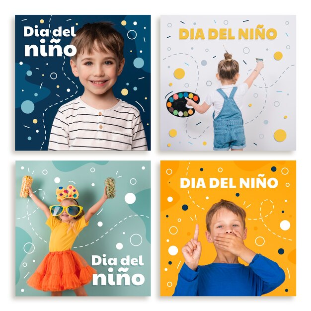 Dia das crianças plano desenhado à mão na coleção de post ig espanhol