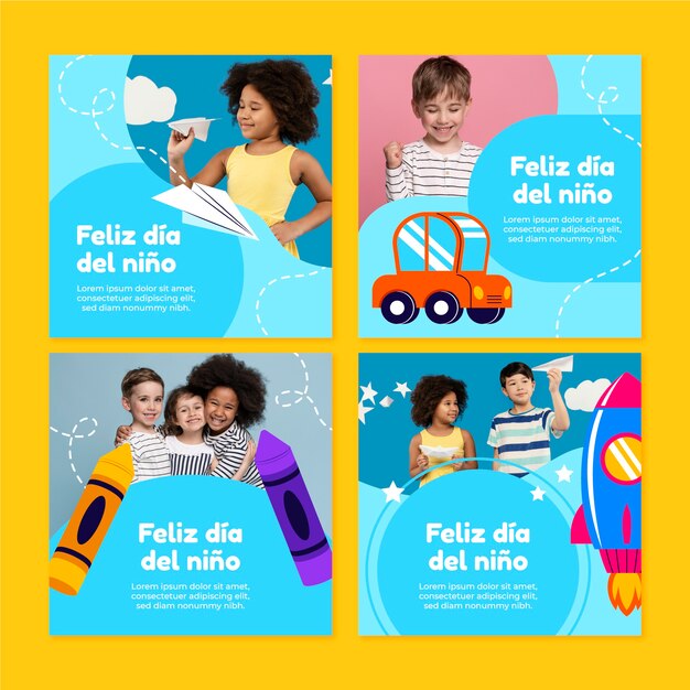 Dia das crianças plano na coleção de postagens do instagram espanhol