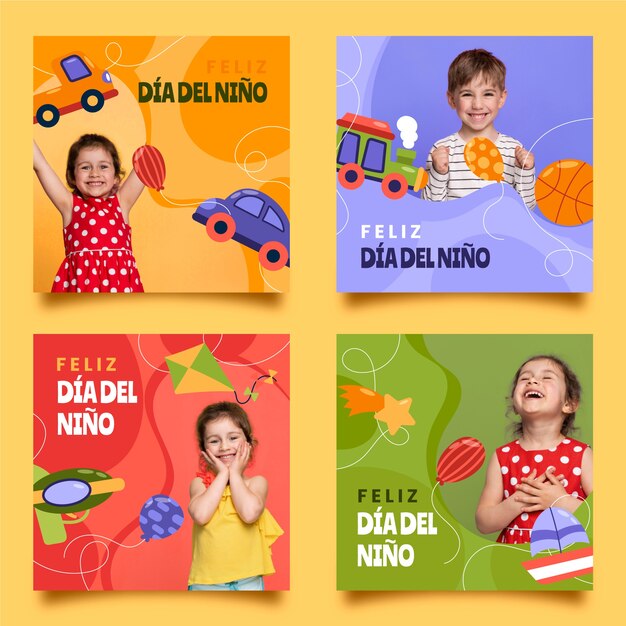 Dia das crianças plano na coleção de postagens do instagram espanhol