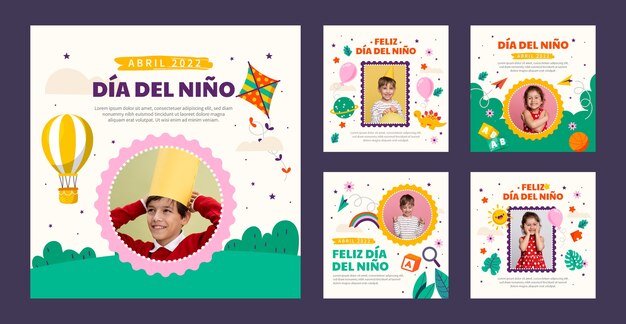 Dia das crianças plano na coleção de postagens do instagram espanhol