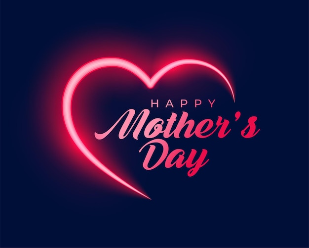 Vetor grátis dia das mães coração neon lindo design de cartão de saudação