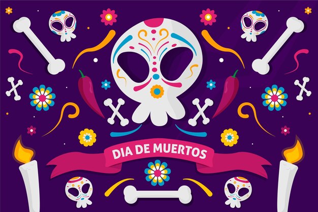 Dia de muertos plano de fundo em design plano