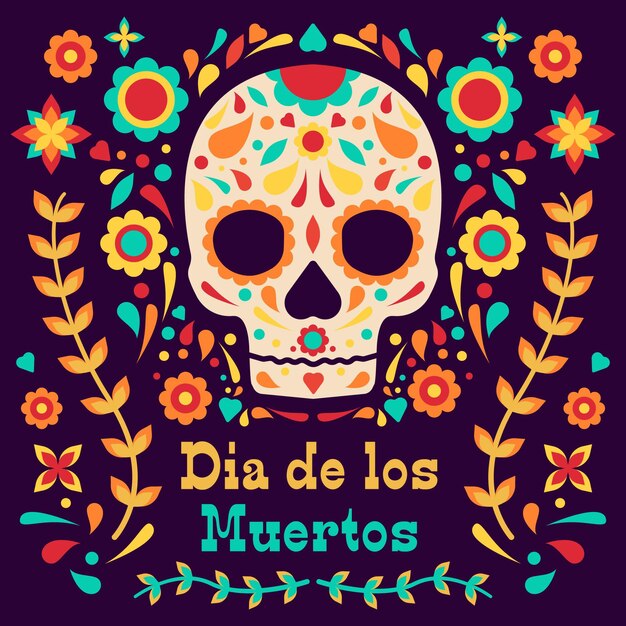 Dia de muertos plano de fundo em design plano