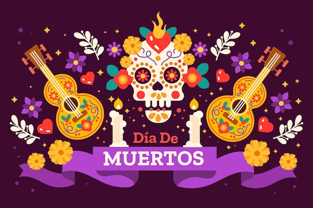 Dia de muertos plano de fundo em design plano