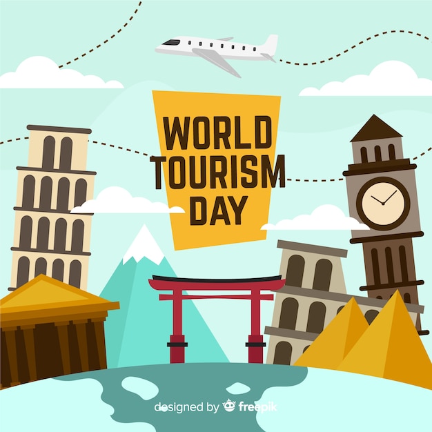 Dia de turismo design plano com monumentos