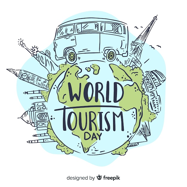 Vetor grátis dia de turismo do mundo desenhado de mão com marcos