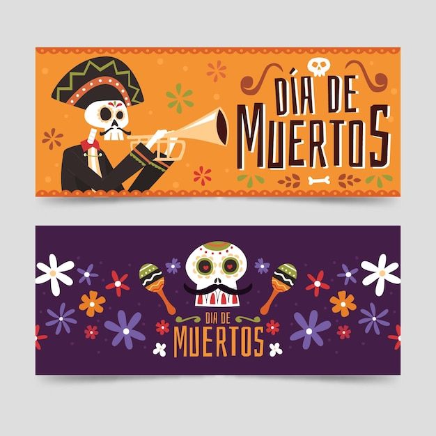 Vetor grátis dia dos mortos design plano de banners