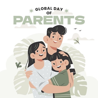 Dia global desenhado à mão da ilustração dos pais