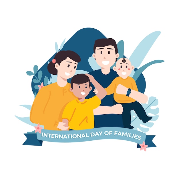 Dia internacional da ilustração de famílias de pais com filhos