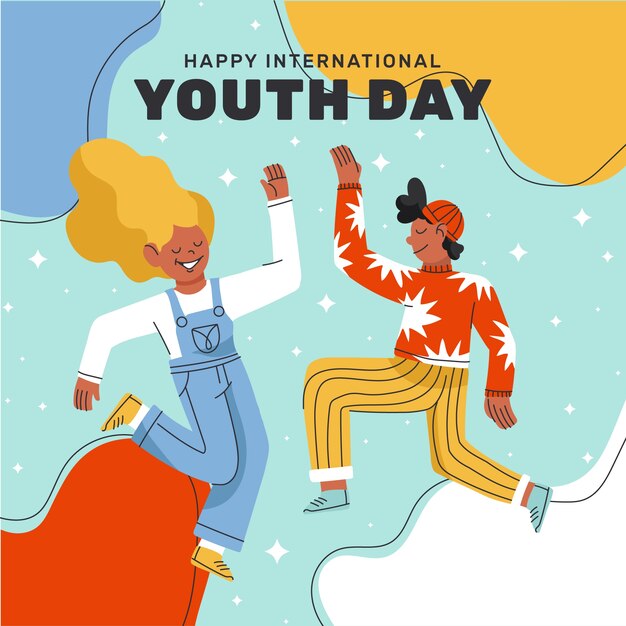 Dia internacional da juventude ilustração plana desenhada à mão