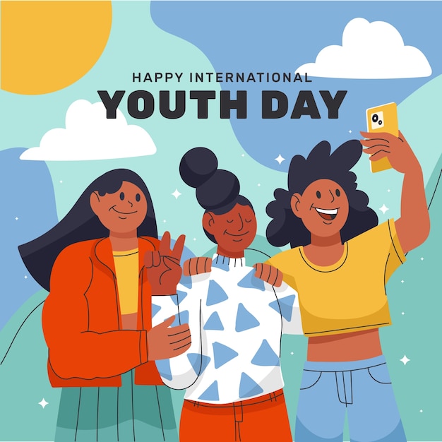 Dia internacional da juventude ilustração plana desenhada à mão