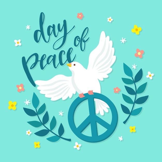 Dia internacional da paz com pomba e símbolo da paz