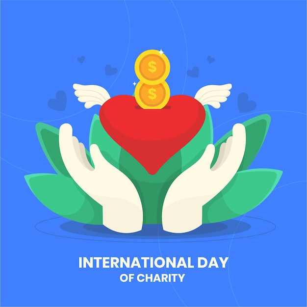 Vetor grátis dia internacional de caridade com coração e mãos