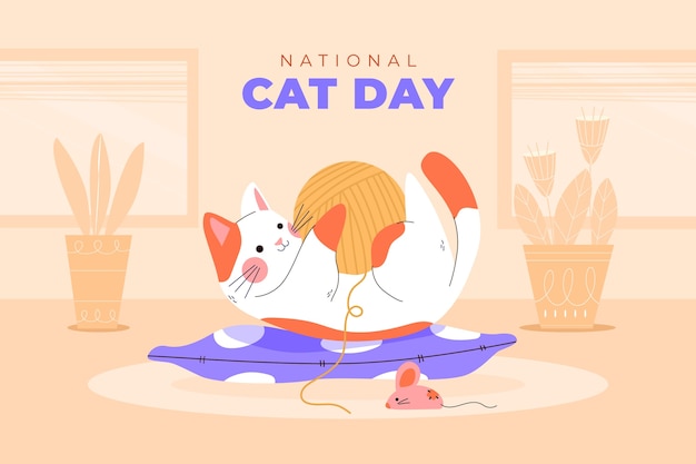 Dia internacional do gato fundo plano desenhado à mão