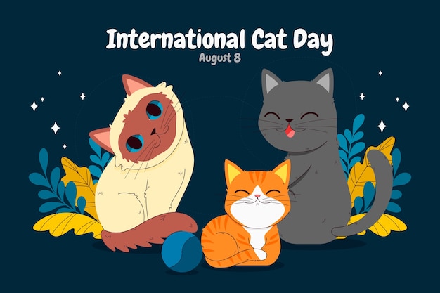 Dia internacional do gato fundo plano desenhado à mão