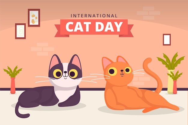 Vetor grátis dia internacional do gato fundo plano desenhado à mão