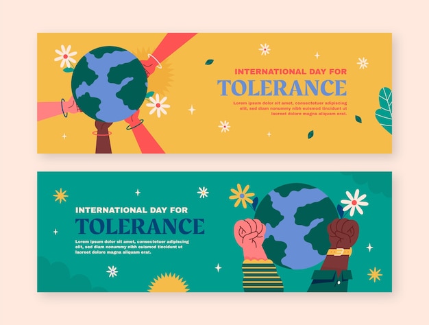 Vetor grátis dia internacional plano para modelo de banner horizontal de tolerância