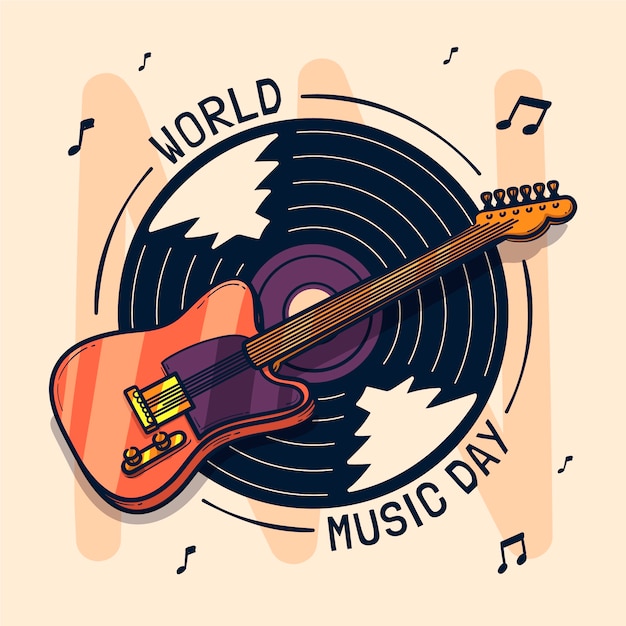 Dia mundial da música ilustração desenhada à mão