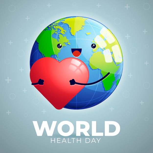 Dia mundial da saúde com bonito planeta segurando coração