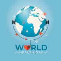 Vetor grátis dia mundial da saúde design plano ouvindo o estetoscópio