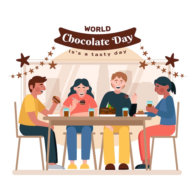 Dia mundial do chocolate ilustração plana desenhada à mão