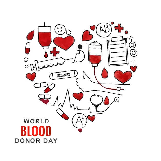 Vetor grátis dia mundial do doador de sangue com fundo de cartão de coração