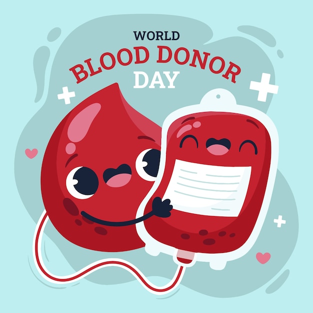 Dia mundial do doador de sangue ilustração plana desenhada à mão