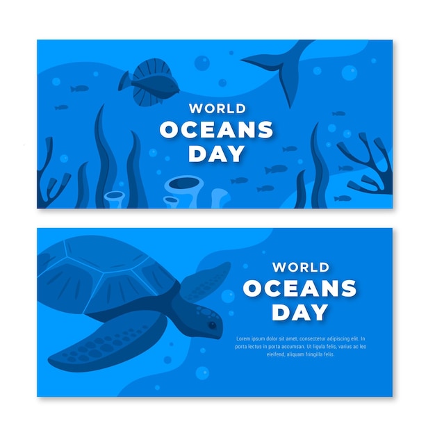 Vetor grátis dia mundial do oceano banners design plano