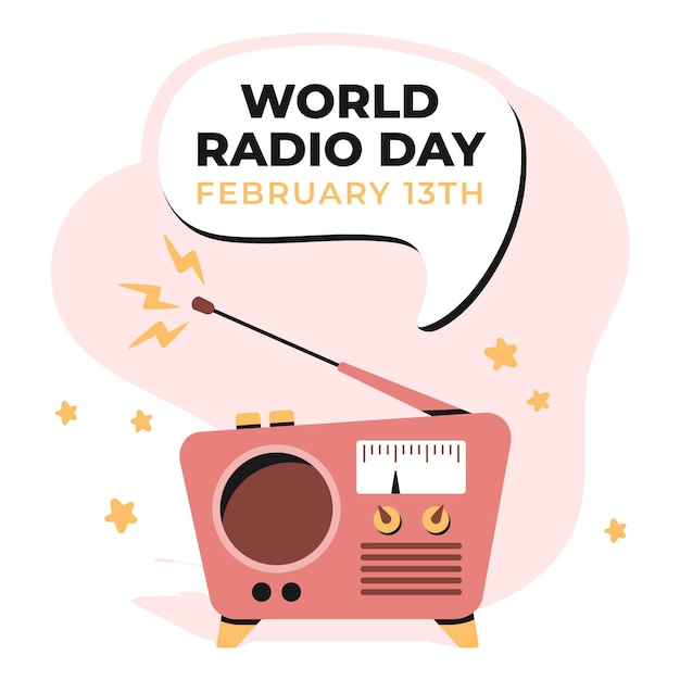 Dia mundial do rádio desenhado à mão plana